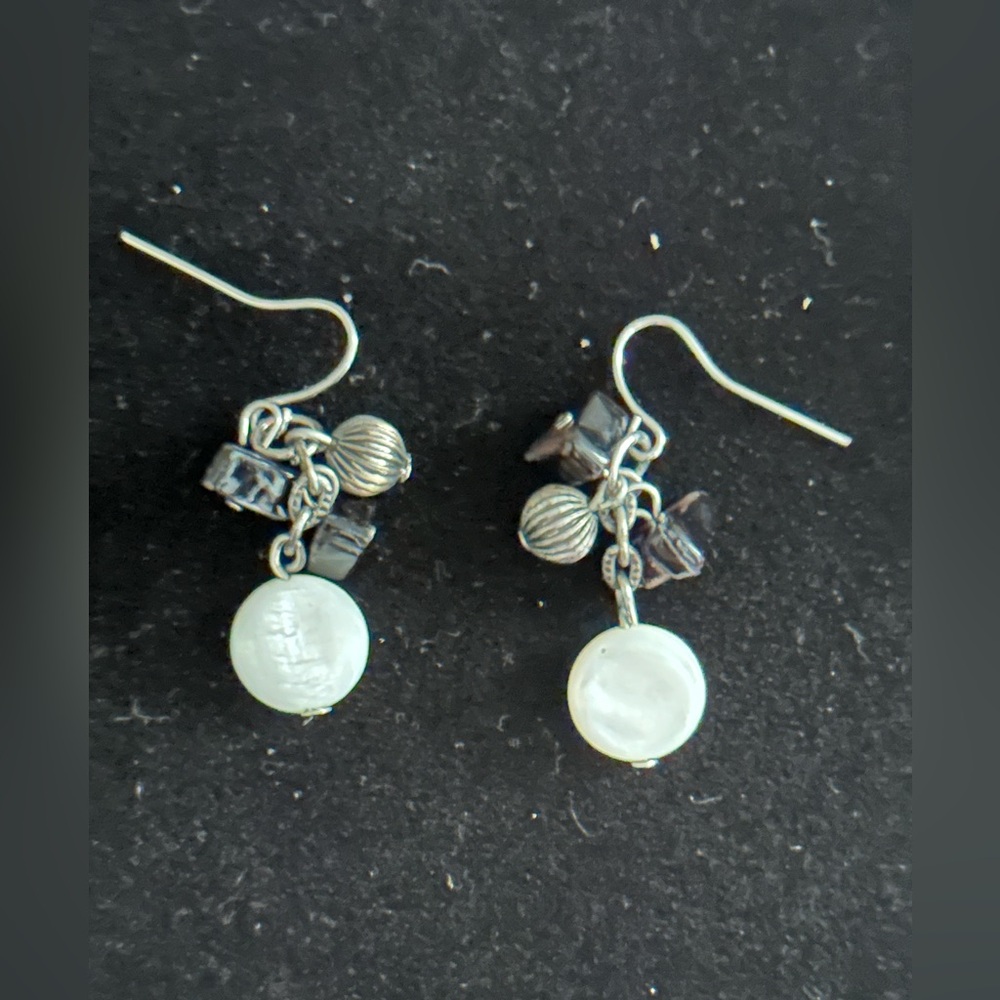 Silver-Tone Pearl Drop Cluster Earrings - White Pearl
